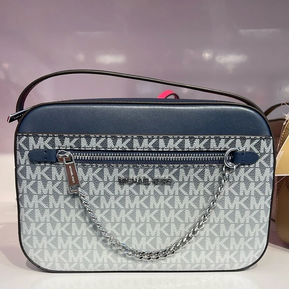 Michael Kors Jet Set Large Ombré Signature Logo EW Crossbody Body Navy  NWT